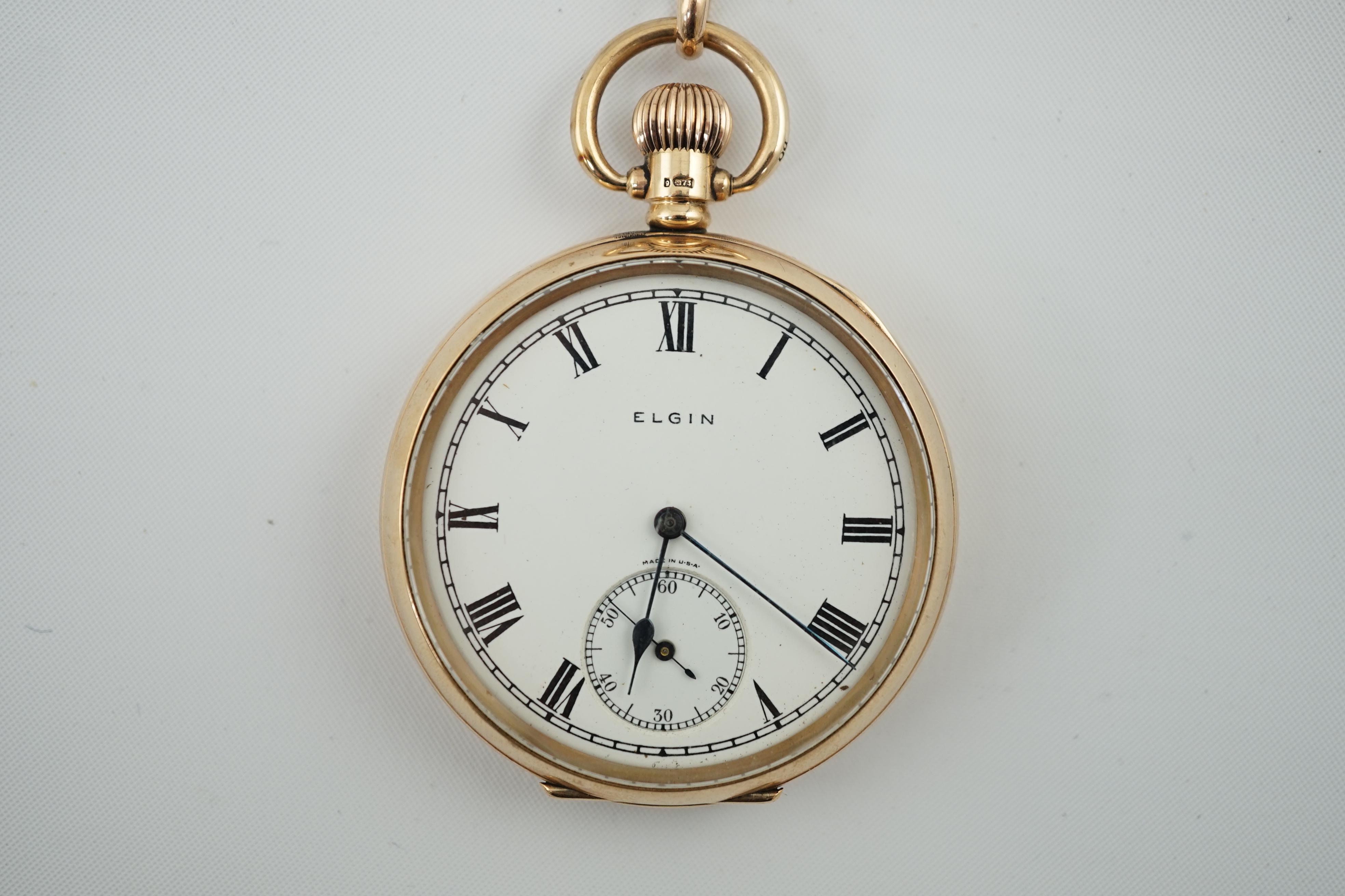 A George V 9ct gold Elgin open face keyless pocket watch